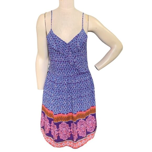 Xhilaration Wrap-V-Neck Sun Dress BOHO Batik Colorful XXL Purple #133J - Picture 1 of 9